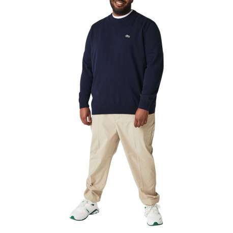 Pull en coton marine avec petit logo brodé à la poitrine col rond - Image 4