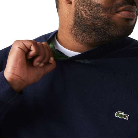 Pull en coton marine avec petit logo brodé à la poitrine col rond - Image 5