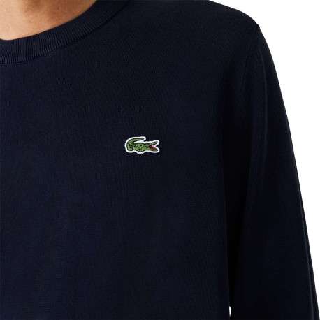 Pull en coton marine avec petit logo brodé à la poitrine col rond - Image 6