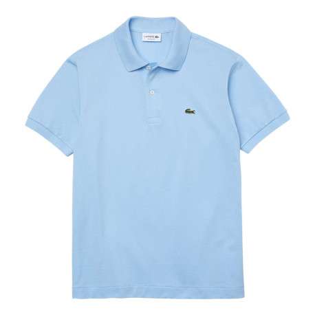 Polo L1212 en piqué de coton bleu ciel coupe droite et col boutonné avec logo brodé - Image 2