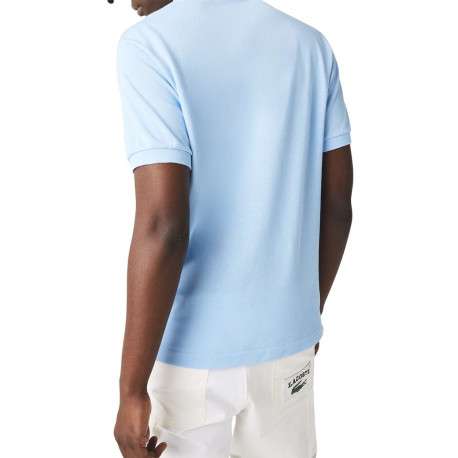Polo L1212 en piqué de coton bleu ciel coupe droite et col boutonné avec logo brodé - Image 3