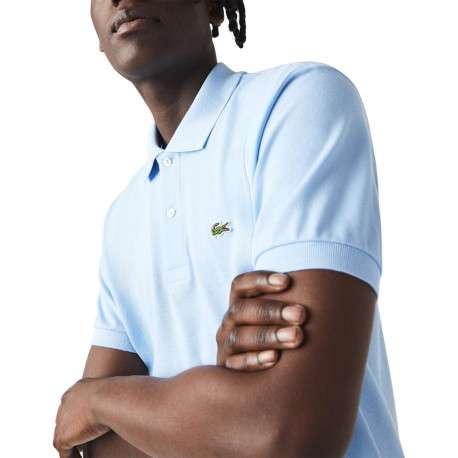 Polo L1212 en piqué de coton bleu ciel coupe droite et col boutonné avec logo brodé - Image 4