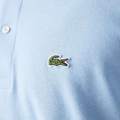 Polo L1212 en piqué de coton bleu ciel coupe droite et col boutonné avec logo brodé - Image 6