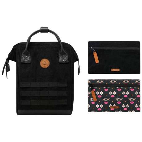 Petit sac à dos noir en velours côtelé avec zip et pochettes interchangeables