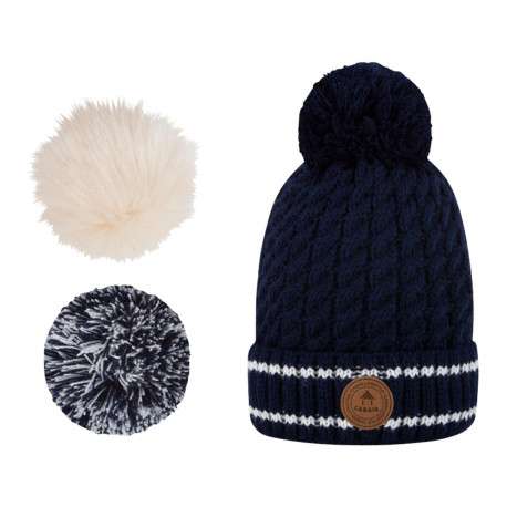 Bonnet en maille marine avec pompons interchangeables