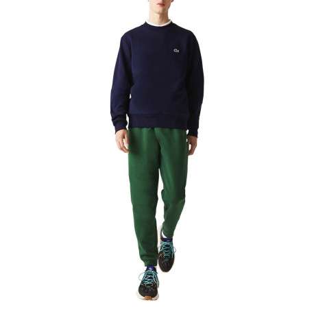 Sweat en coton mélangé marine uni coupe droite avec un col rond en bord côte