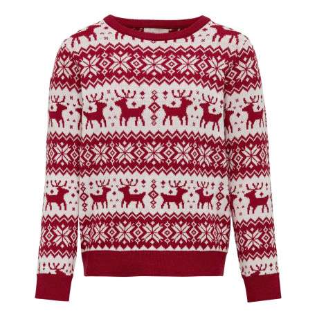 Pull rouge avec une coupe droite col rond et motif Noël