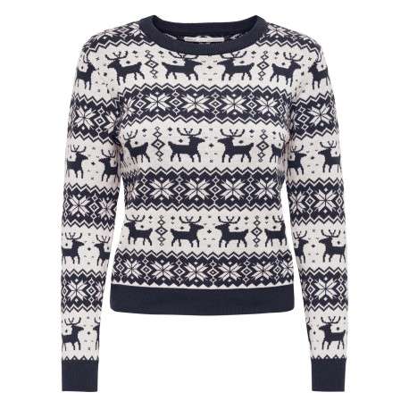 Sweat marine à coupe droite col rond et motif Noël