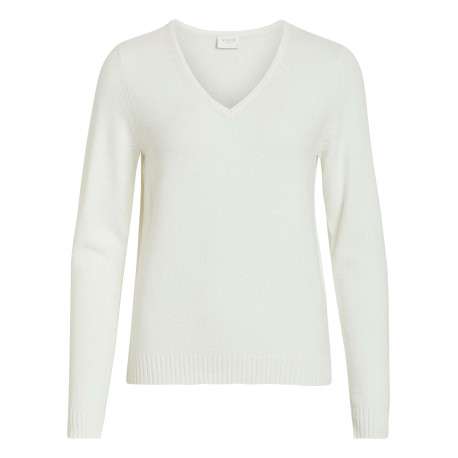 Pull écru basic avec les extrémités côtelées et col v