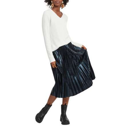Pull écru basic avec les extrémités côtelées et col v - Image 5