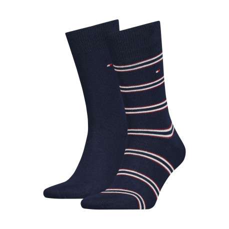 Lot de 2 paires de chaussettes hautes marine unies avec une coupe haute et des rayures