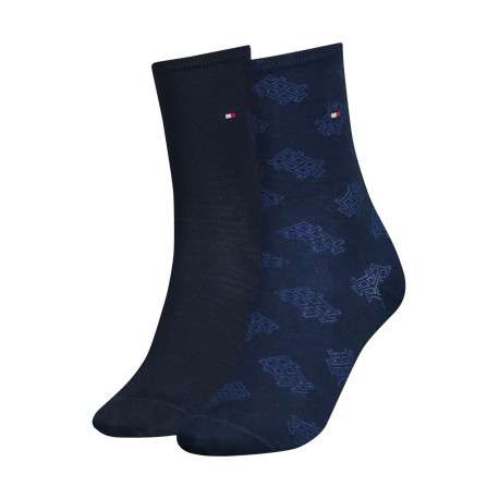 Lot de 2 paires de chaussettes hautes marine unies avec une coupe haute et initiales imprimées