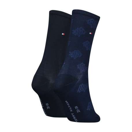 Lot de 2 paires de chaussettes hautes marine unies avec une coupe haute et initiales imprimées - Image 2