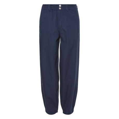Pantalon Chino Mom Jog en coton biologique et lin marine uni avec une coupe régular et cheville resserrée élastiquement - Image 2