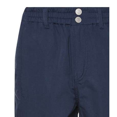 Pantalon Chino Mom Jog en coton biologique et lin marine uni avec une coupe régular et cheville resserrée élastiquement - Image 4