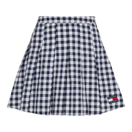 Jupe courte Pleated Mini Skirt en coton blanche vichy avec une coupe évasée