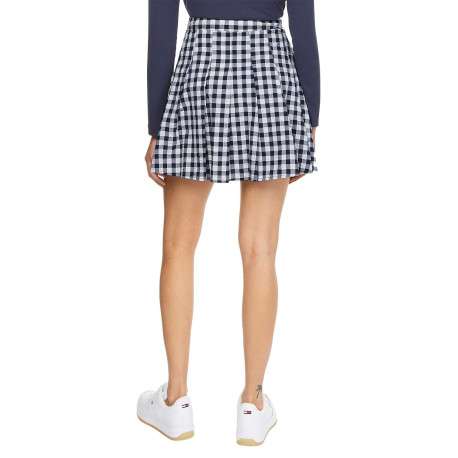 Jupe courte Pleated Mini Skirt en coton blanche vichy avec une coupe évasée - Image 2