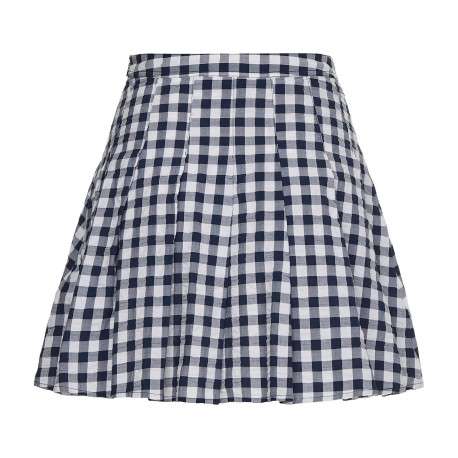 Jupe courte Pleated Mini Skirt en coton blanche vichy avec une coupe évasée - Image 3