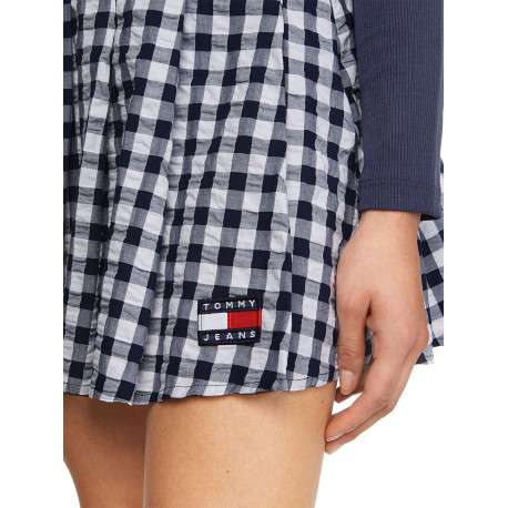 Jupe courte Pleated Mini Skirt en coton blanche vichy avec une coupe évasée - Image 4
