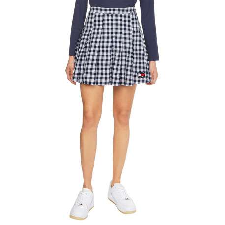 Jupe courte Pleated Mini Skirt en coton blanche vichy avec une coupe évasée - Image 6