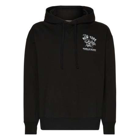 Sweat en coton noir uni coupe droite avec un col à capuche et imprimé pizzaiolo