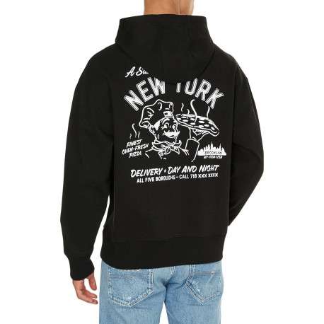 Sweat en coton noir uni coupe droite avec un col à capuche et imprimé pizzaiolo - Image 2