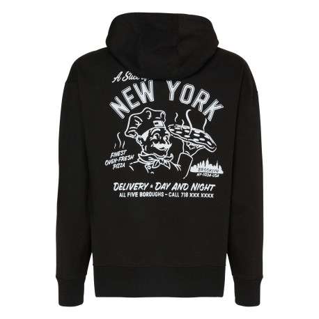 Sweat en coton noir uni coupe droite avec un col à capuche et imprimé pizzaiolo - Image 3