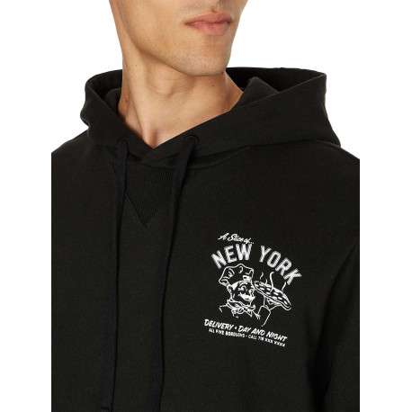 Sweat en coton noir uni coupe droite avec un col à capuche et imprimé pizzaiolo - Image 4