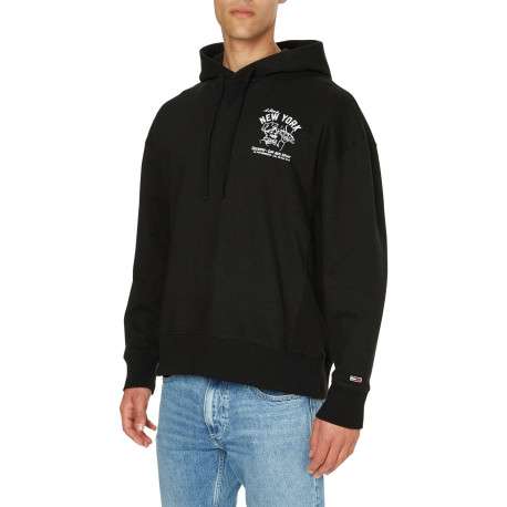 Sweat en coton noir uni coupe droite avec un col à capuche et imprimé pizzaiolo - Image 6