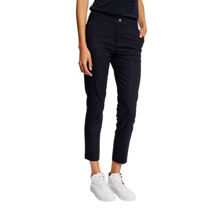 Chino marine uni avec une coupe slim et un bouton de fermeture en doré - Image 9
