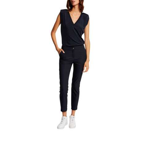 Chino marine uni avec une coupe slim et un bouton de fermeture en doré - Image 11