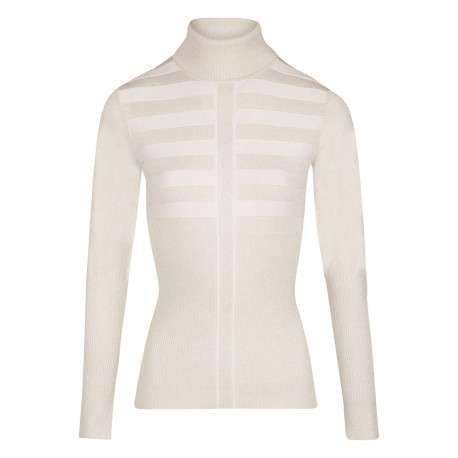 Pull écru uni avec une coupe slim à col roulé et à manches longues - Image 7