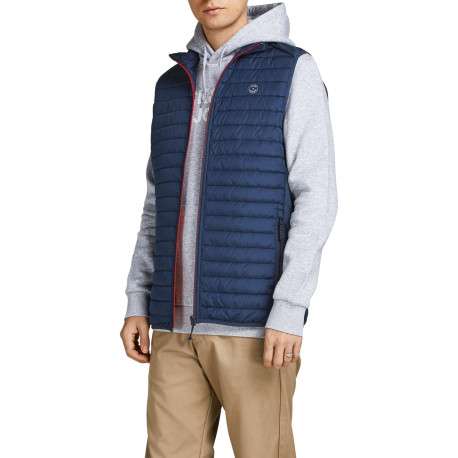 Doudoune matelassée sans manches MULTI BODYWARMER COLLAR marine coupe droite et col montant zippé avec logo sur la poitrine - Image 2