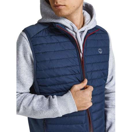 Doudoune matelassée sans manches MULTI BODYWARMER COLLAR marine coupe droite et col montant zippé avec logo sur la poitrine - Image 7
