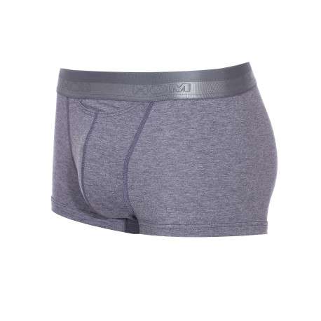 Boxer classique Ho1 gris chiné avec logo au niveau de la taille élastiquée coupe ouverte - Image 2