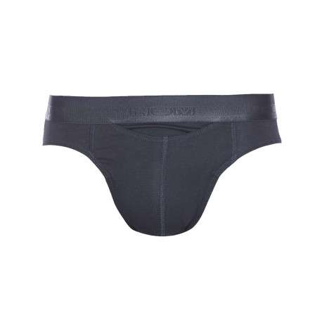 Slip Ho1 noir avec logo brodé effet métallisé autour de la taille coupe ouverte