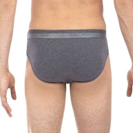 Slip Ho1 gris chiné avec logo brodé effet métallisé sur la taille élastiquée coupe ouverte - Image 2