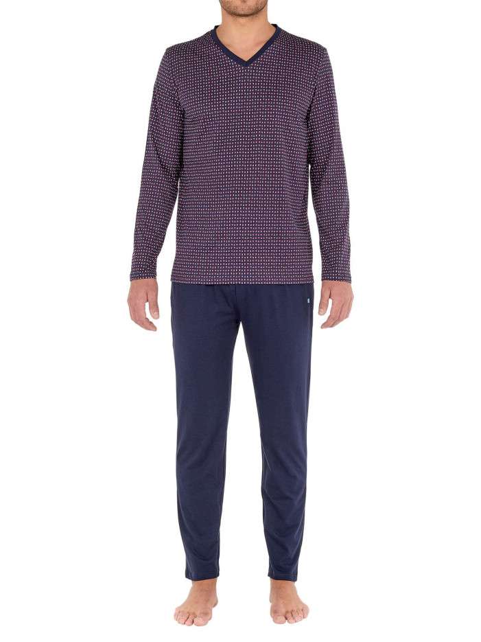 Jack & Jones Pyjama Long Coton Marine Uni - Coupe Fermée Col Rond, Confort Doux Pour Homme