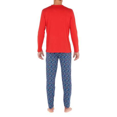 Pyjama long Lugano en coton multicolore à col v et imprimé géométrique sur le pantalon - Image 3