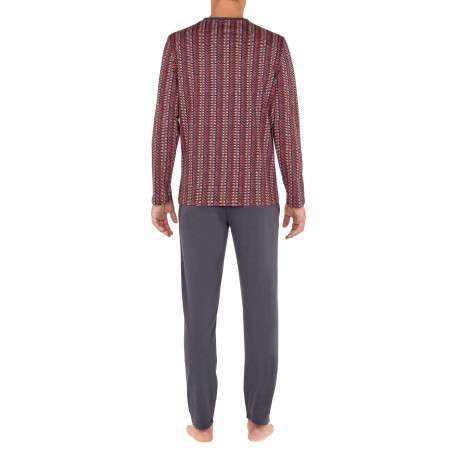 Pyjama long Ottawa en coton gris à col imprimé imprimé géométrique et logo brodé sur le pantalon - Image 3