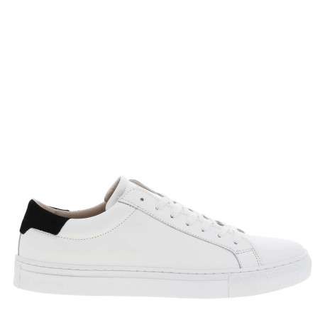 Tennis en cuir blanc à talon plat avec chevillière contrastée et lacets plats blancs - Image 2
