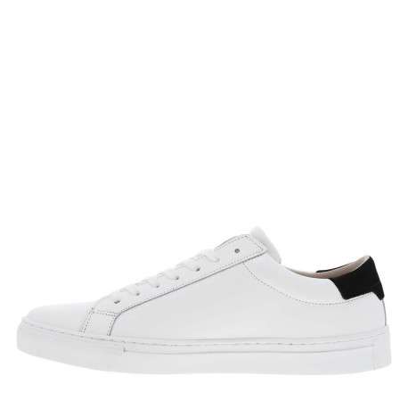 Tennis en cuir blanc à talon plat avec chevillière contrastée et lacets plats blancs - Image 3