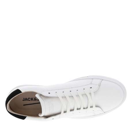 Tennis en cuir blanc à talon plat avec chevillière contrastée et lacets plats blancs - Image 5