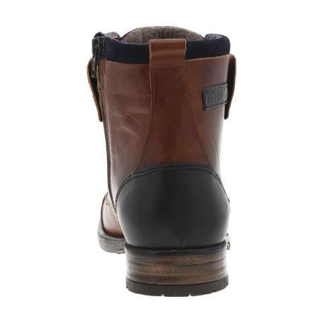 Bottines en cuir marron fourrées avec empiècements foncées, lacets tressés marrons et fermeture zippée - Image 4