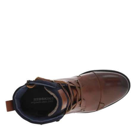 Bottines en cuir marron fourrées avec empiècements foncées, lacets tressés marrons et fermeture zippée - Image 5