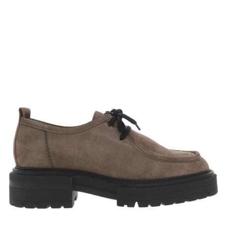 Derbies en cuir nubuck taupe à plateforme avec lacets noirs et surpiqûres ton sur ton - Image 2