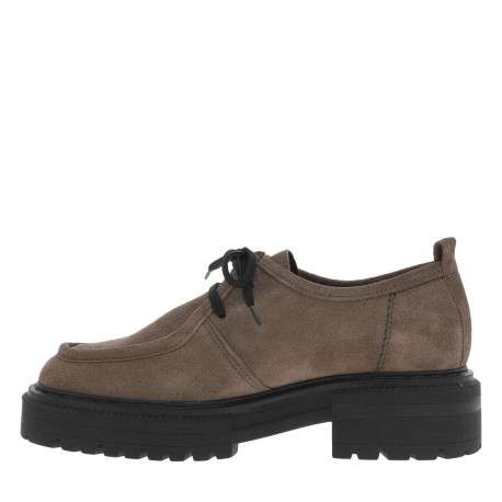 Derbies en cuir nubuck taupe à plateforme avec lacets noirs et surpiqûres ton sur ton - Image 3