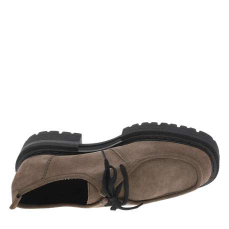 Derbies en cuir nubuck taupe à plateforme avec lacets noirs et surpiqûres ton sur ton - Image 5