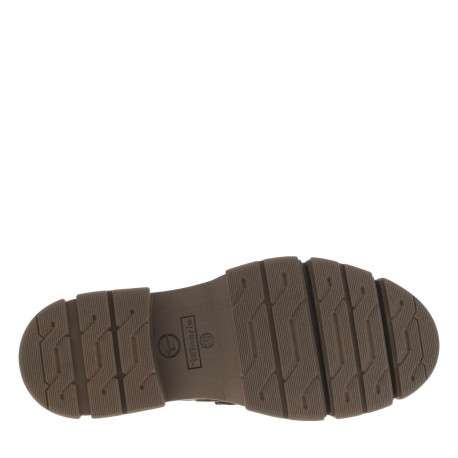 Mocassins en cuir marron à talon plat et semelle décrochée avec surpiqûres contrastées et maillons décoratifs - Image 6