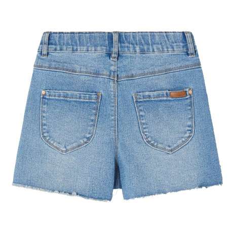 Short bleu uni à taille haute avec un bouton et une fermeture zippée - Image 2